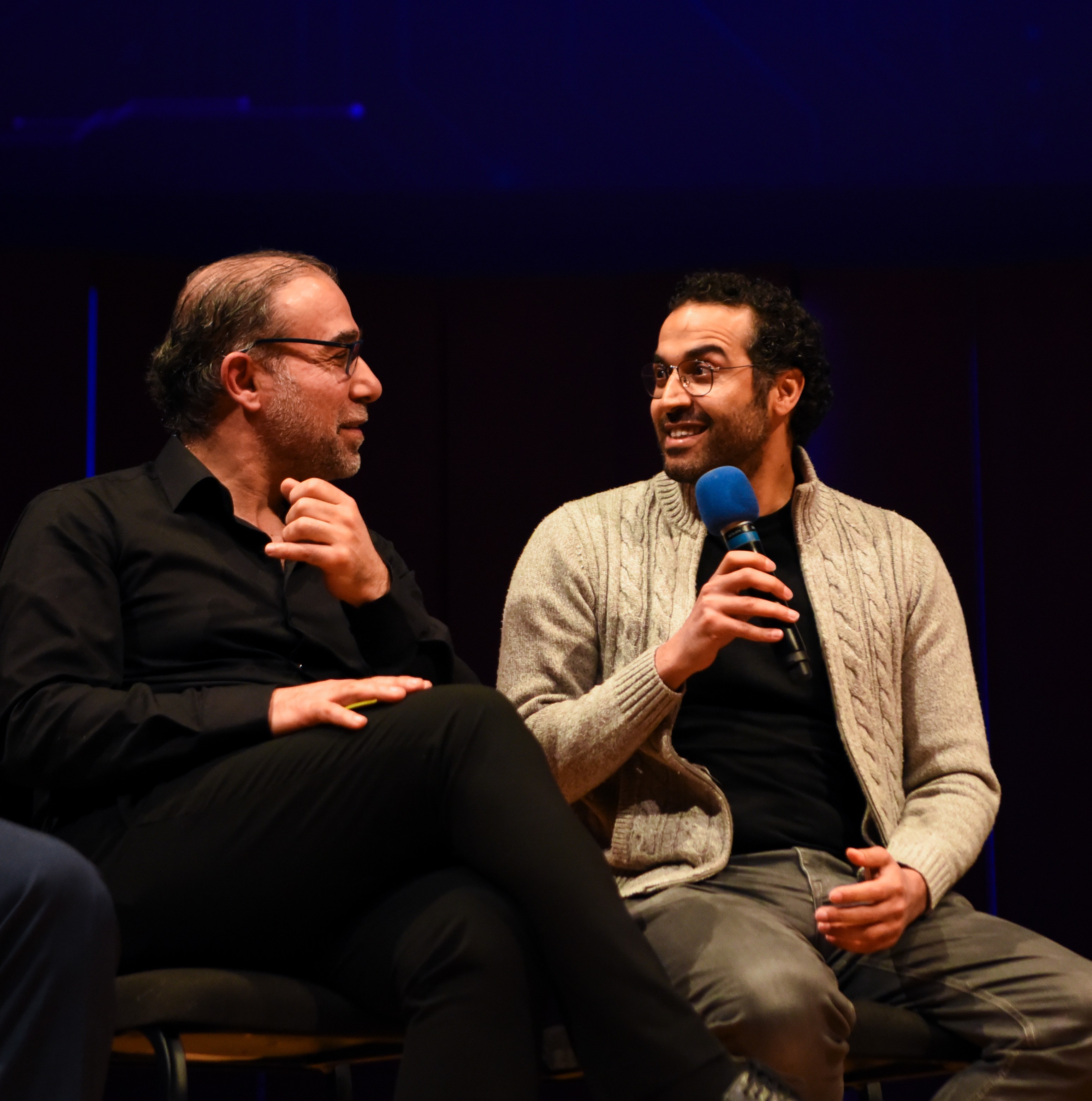 Fadi Al-Ghawanmeh in conversation with Omar Abbad at the Music and AI event at Carleton College